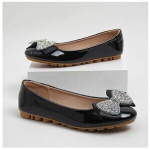 Women's Flat Shoe Patent Leather Comfortable  Round Toe Bow Slip on 39 EUR Black